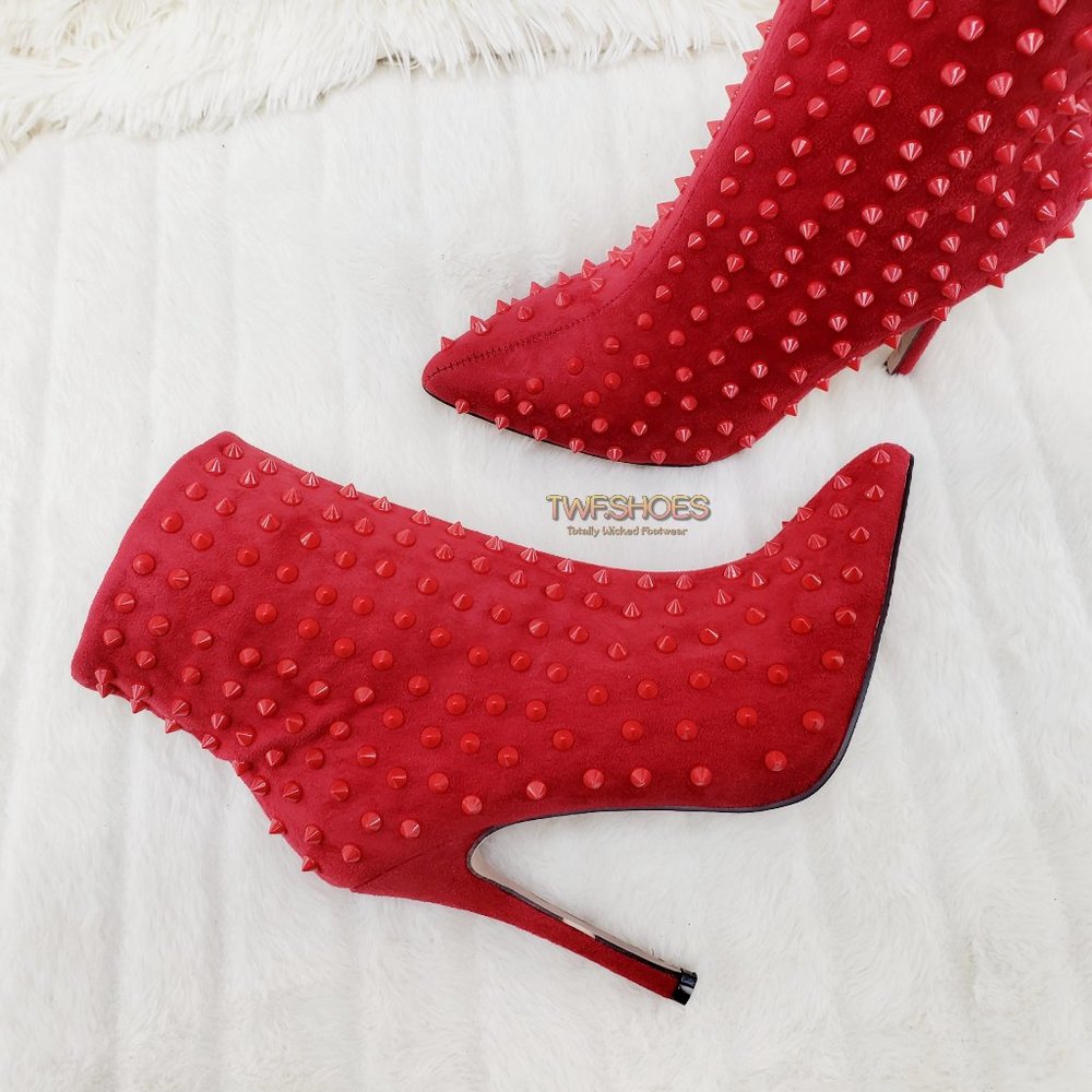 Sexy Passion Red Spiked 4.5" High Heel Ankle Boots